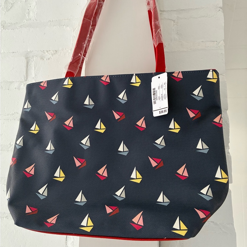 NWT Christopher Banks Sailboat Patterned Tote Bag - Red and Blue